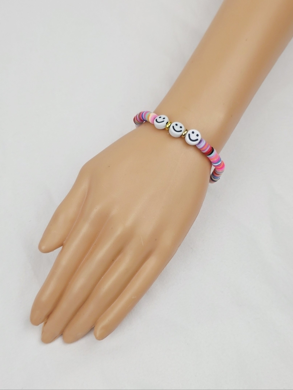 Handmade Clay Bead Multi Color Smiley Face Bracelet